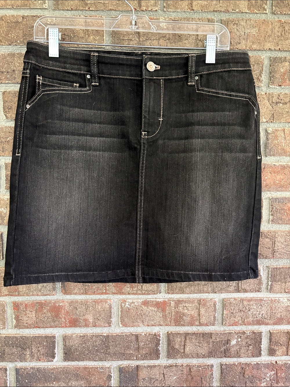 White House Black Market Black Denim Mini Skirt with Contrast Stitching